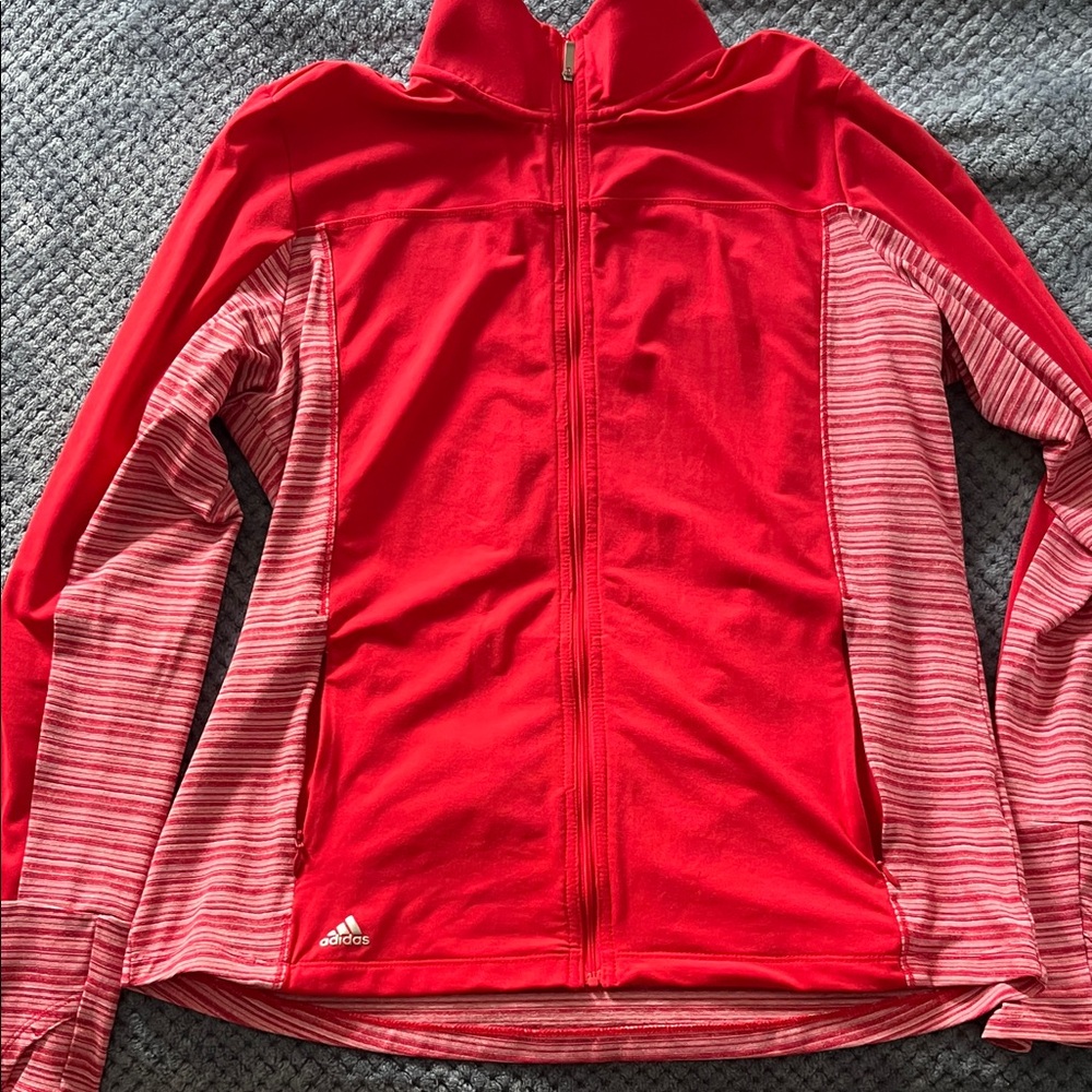 Adidas Red Jacket with Striped Sleeves